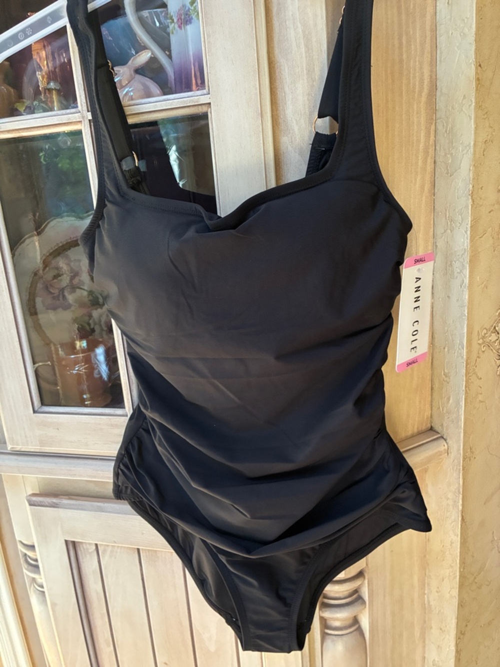Anne Cole Black Ruched One-Piece Swimsuit NWT